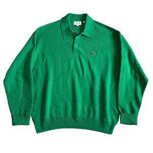 Lacoste Mens XL Relaxed Fit Green Wool Polo Casual Sweater Buttoned Collar